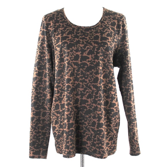 Peruvian Connection Berkshire Tee Tan Brown Vining Floral Long Sleeve Top XL - Picture 1 of 6